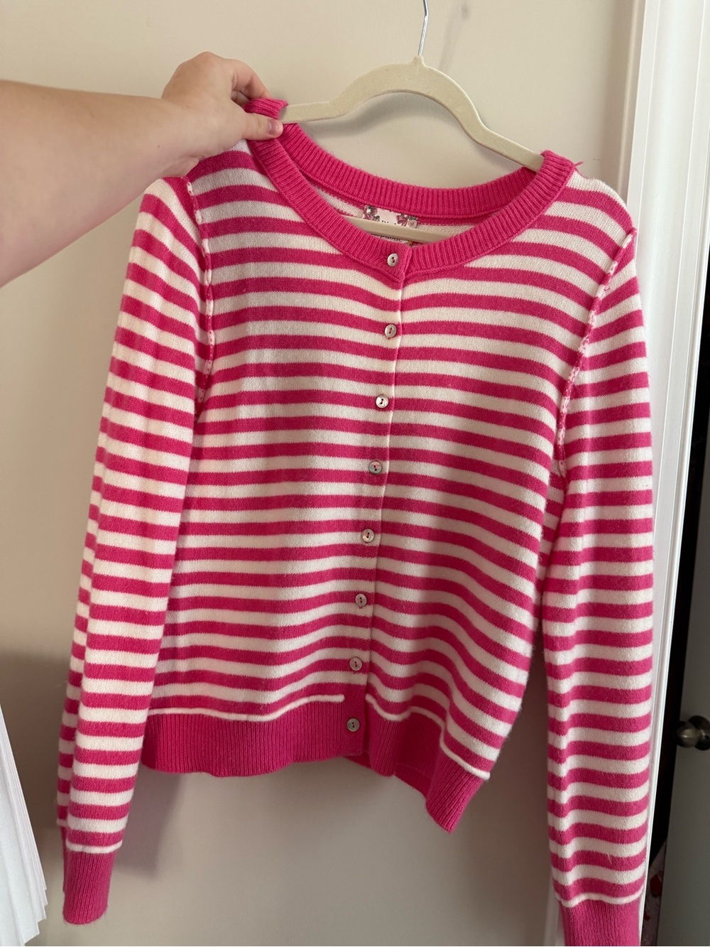 Pink Republic Pink and White Striped Button Cardigan